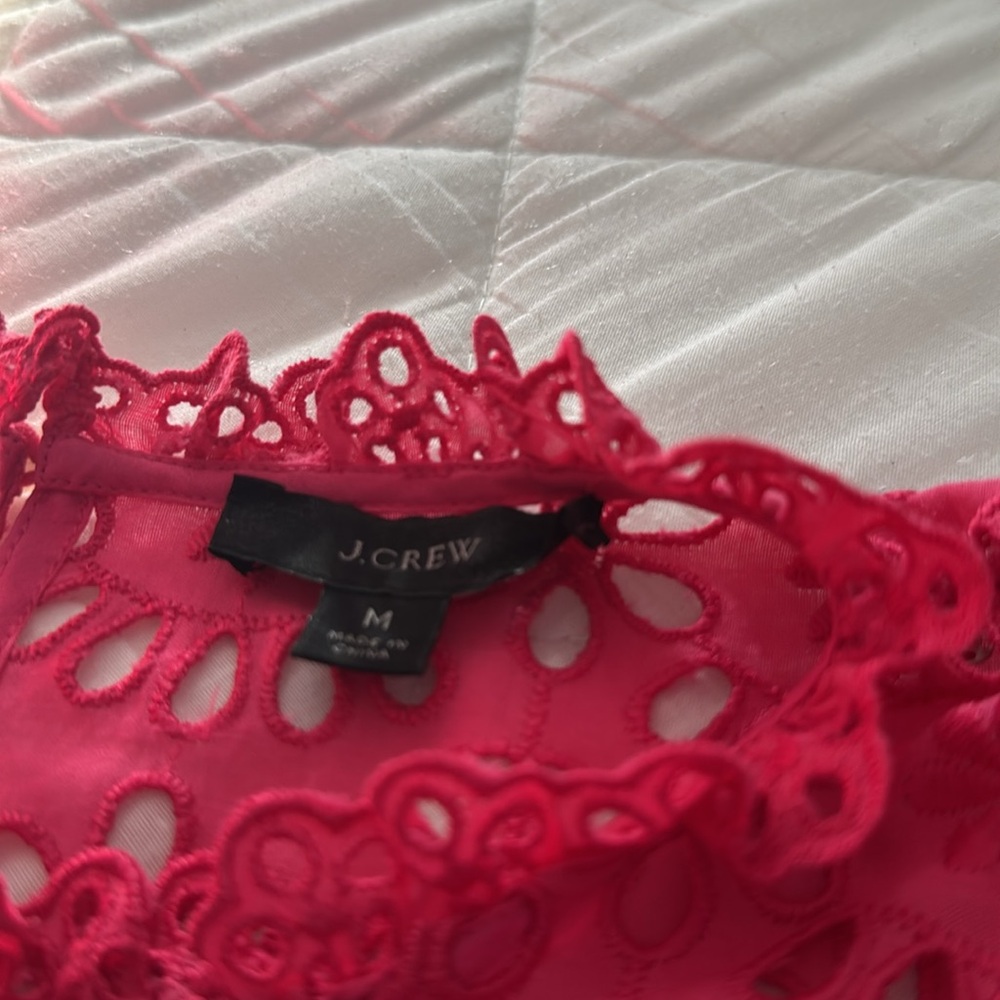 J. Crew Vibrant Pink Floral Lace Blouse - Picture 2 of 5